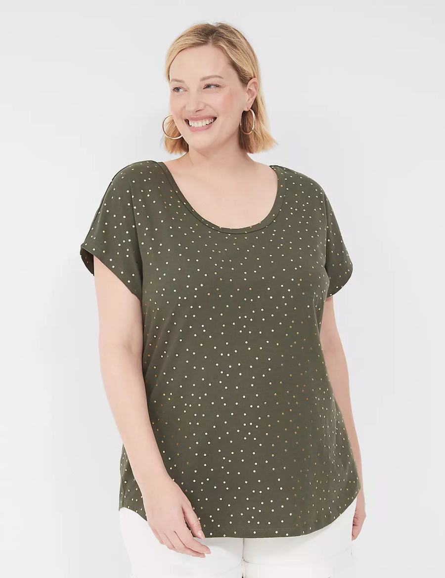 Lane Bryant Shimmer Foil Strappy-Back Tee Women T Shirts Green | YGL2597LB