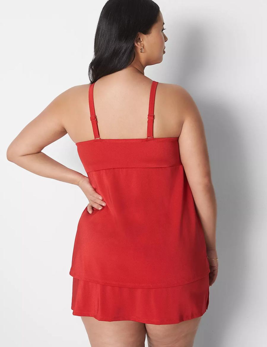 Lane Bryant Shimmer Slitted Swim Women Skirts Red | FZG6872HX