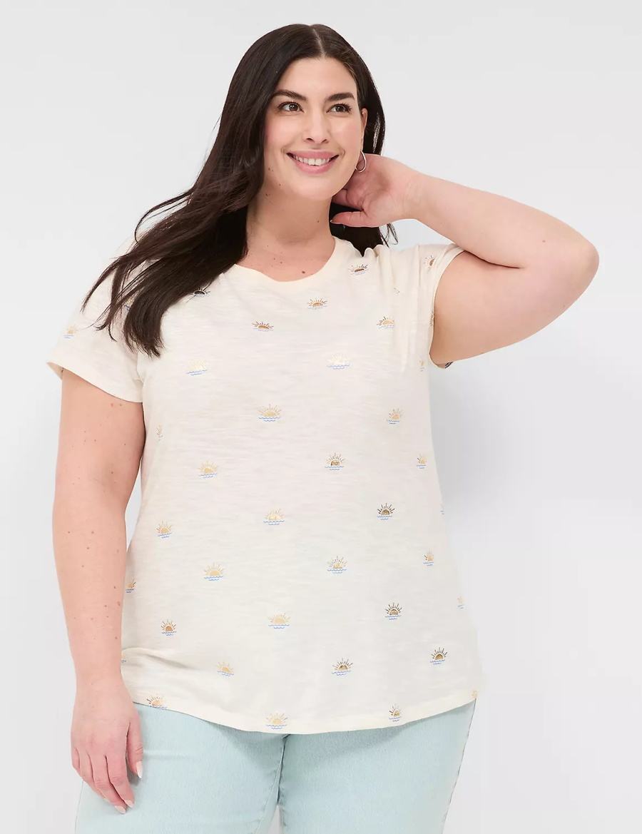 Lane Bryant Shimmer Sunshine Graphic Tee Women T Shirts White | OGQ387AR