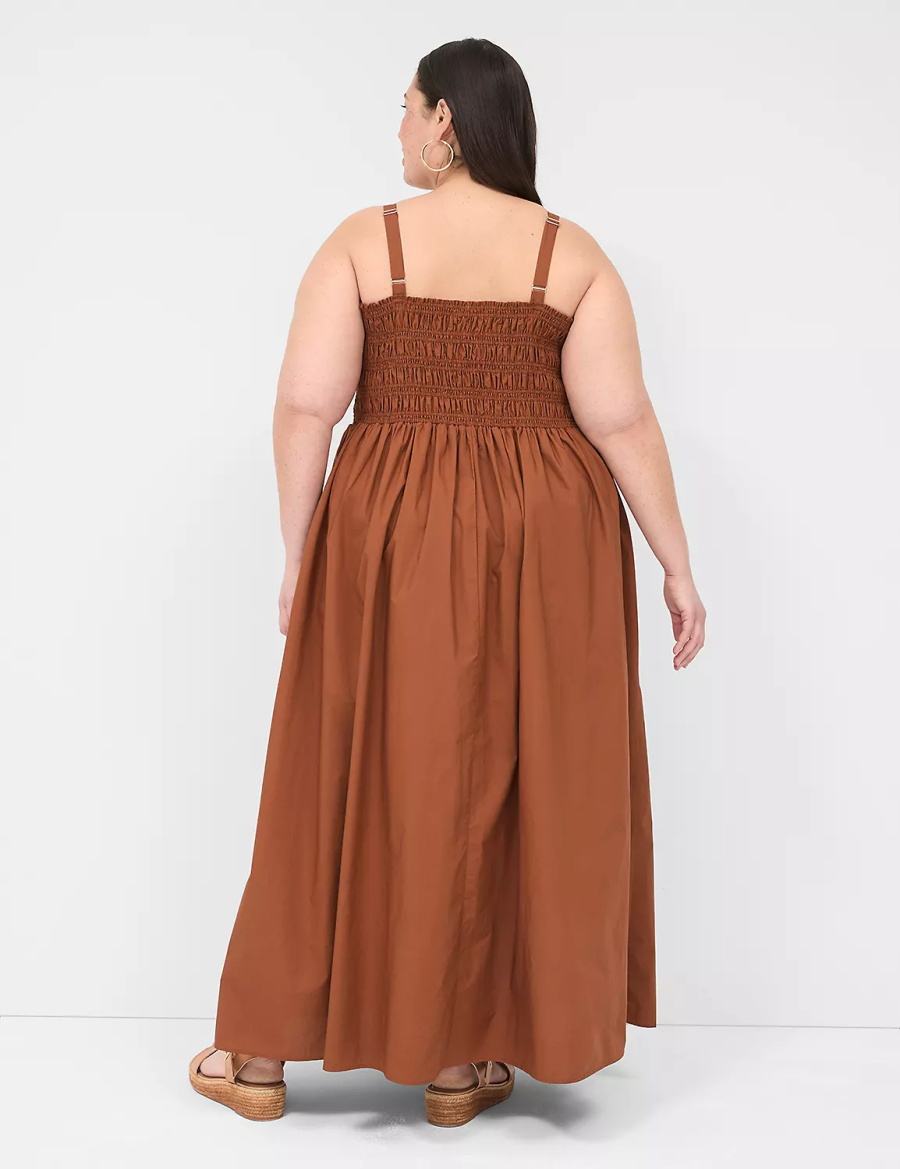 Lane Bryant Shirred-Bodice Square-Neck Women Maxi Dress Brown | CAI4953ZE