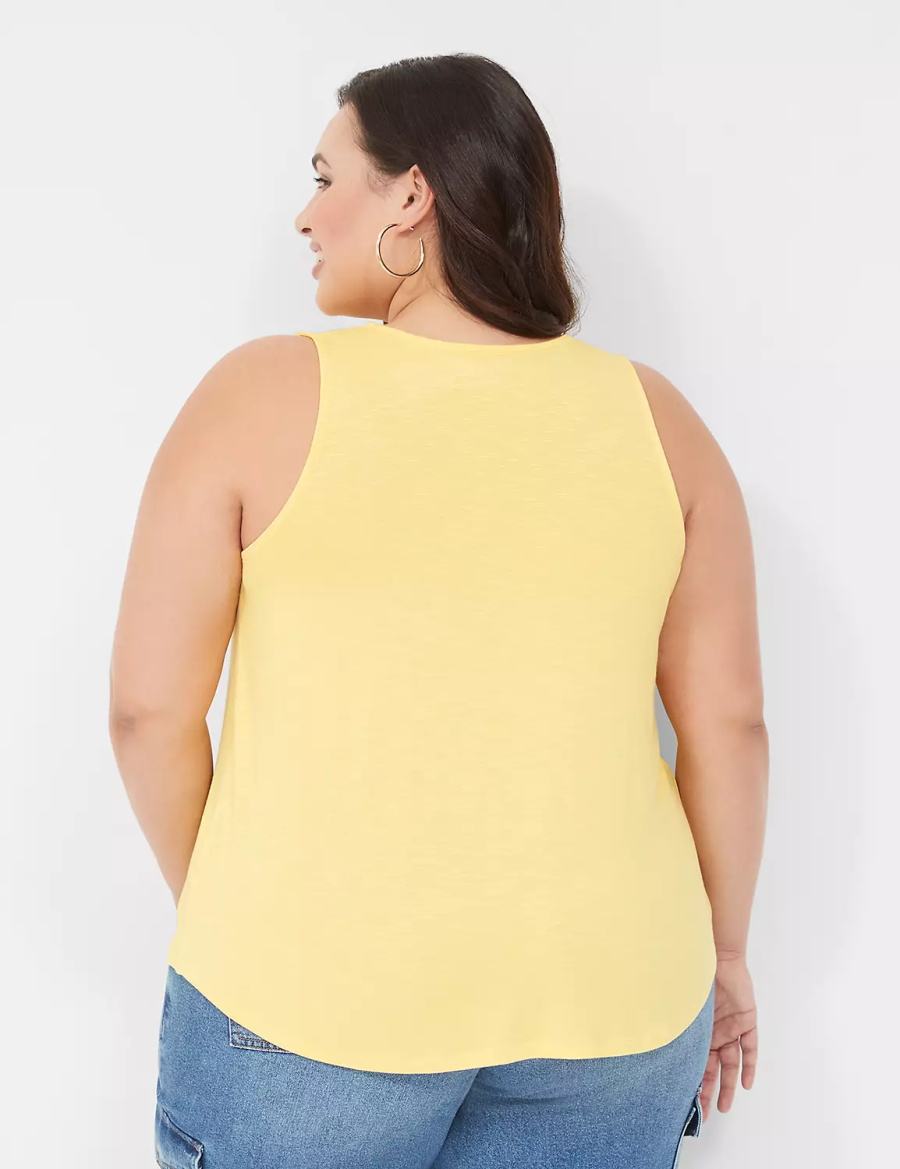 Lane Bryant Shirred-Shoulder V-Neck Women Tank Top Yellow | ZNE2537MT