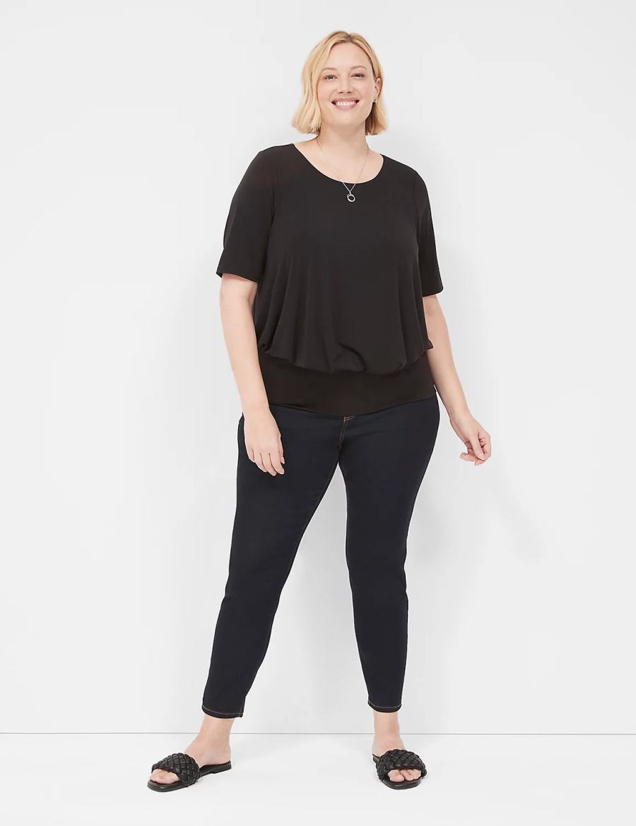 Lane Bryant Short-Sleeve Banded-Bottom Top Women T Shirts Black | SXZ9434GX