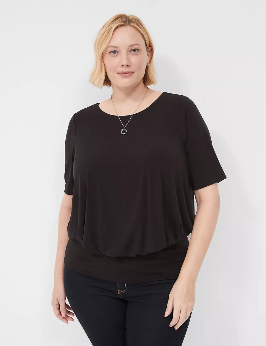 Lane Bryant Short-Sleeve Banded-Bottom Top Women T Shirts Black | SXZ9434GX