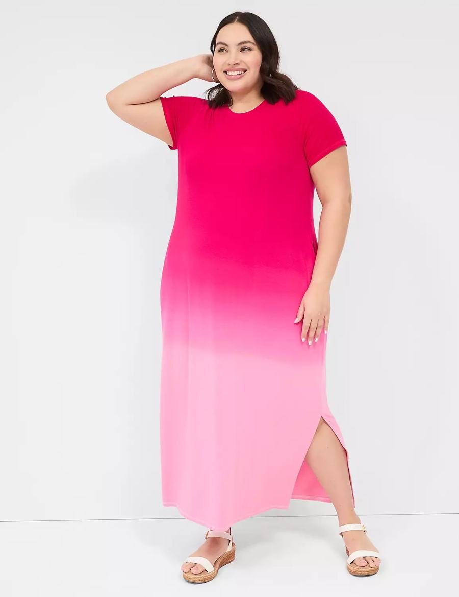 Lane Bryant Short-Sleeve Side-Slit Tie Dye Women Maxi Dress Red | AUN2696LY