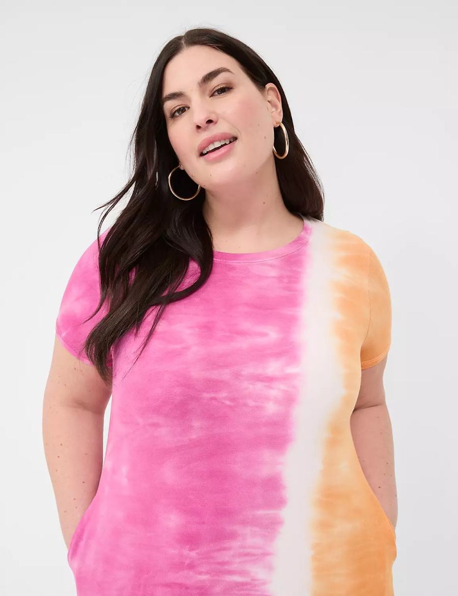 Lane Bryant Short-Sleeve Side-Slit Tie Dye Women Maxi Dress Pink Orange | FSN5289DB