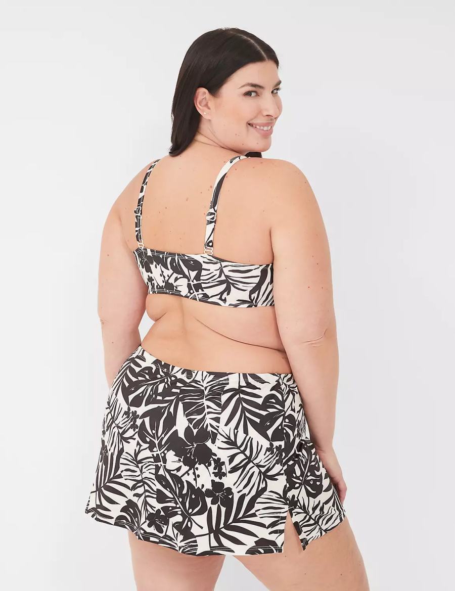 Lane Bryant Side Slit Swim Women Skirts White Black | CVO5913SR