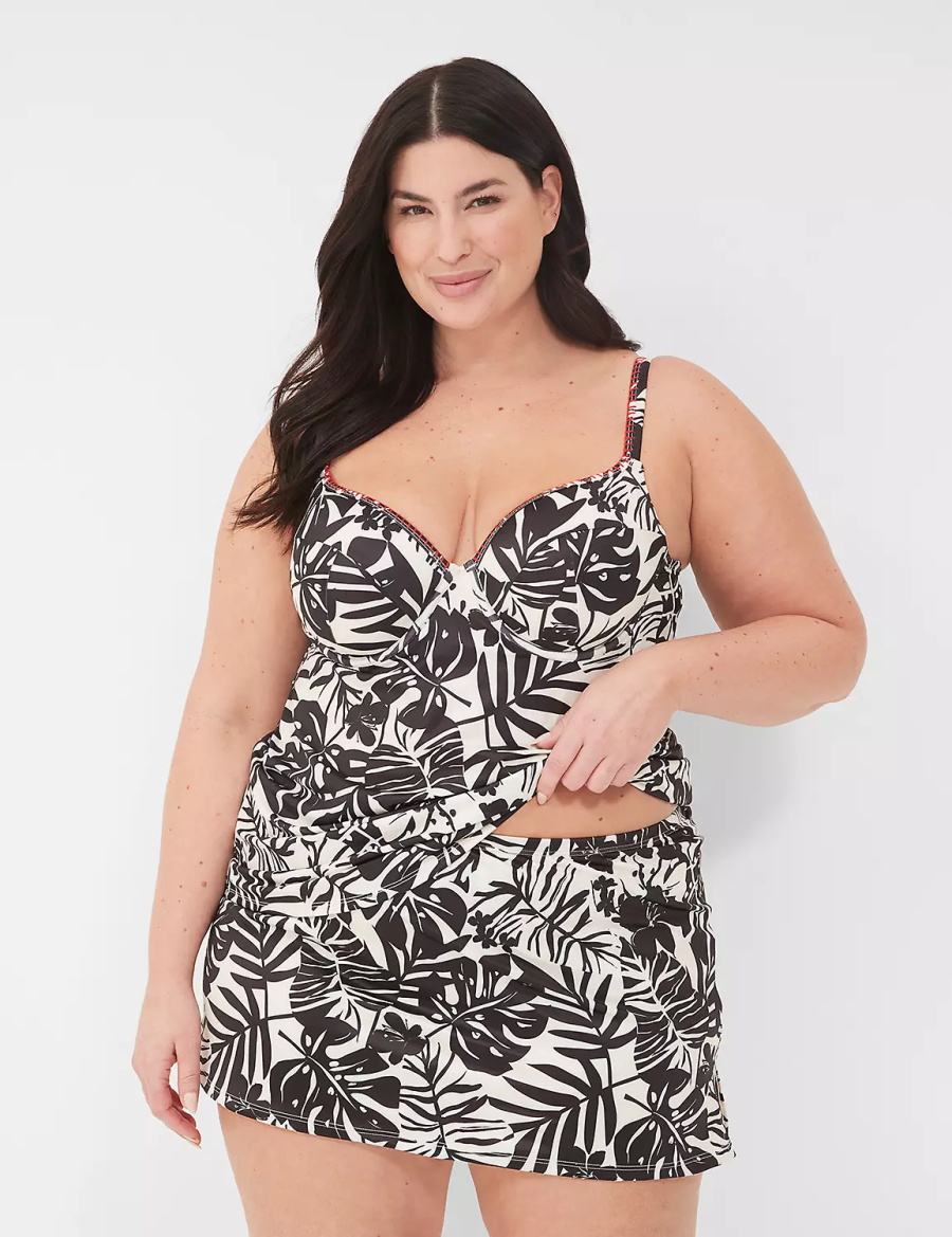 Lane Bryant Side Slit Swim Women Skirts White Black | CVO5913SR