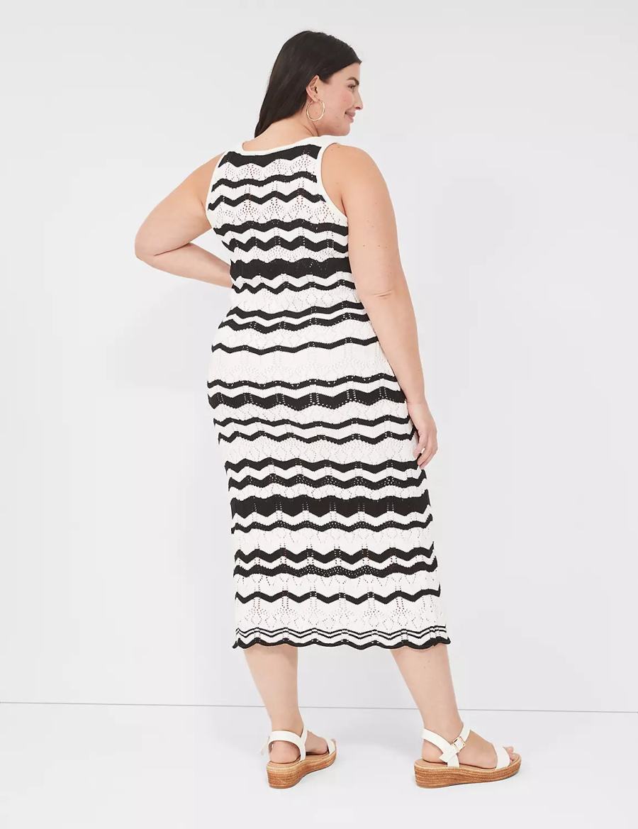 Lane Bryant Sleeveless Chevron Stripe Sweater Women Knitted Dress Black White Stripes | ZXF5814YV