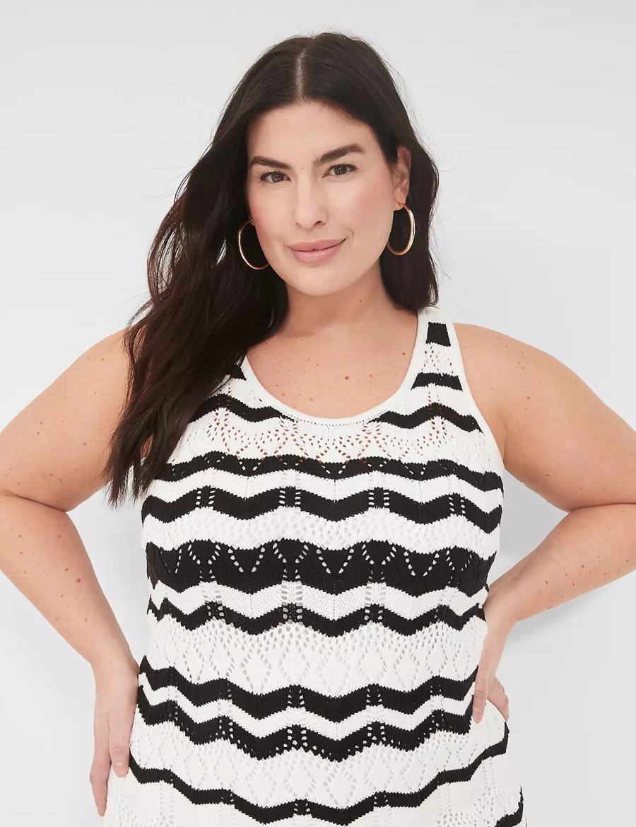 Lane Bryant Sleeveless Chevron Stripe Sweater Women Knitted Dress Black White Stripes | ZXF5814YV