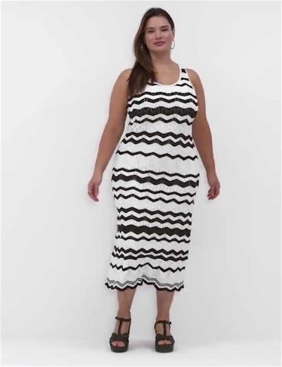 Lane Bryant Sleeveless Chevron Stripe Sweater Women Knitted Dress Black White Stripes | ZXF5814YV