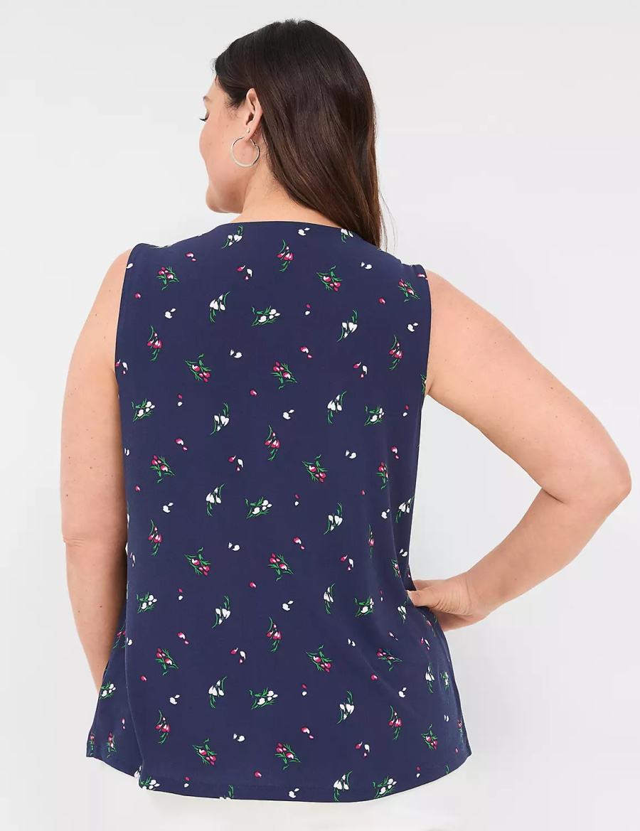 Lane Bryant Sleeveless Pleat-Front Top Women Tank Top Navy Multicolor | UPG6710UK