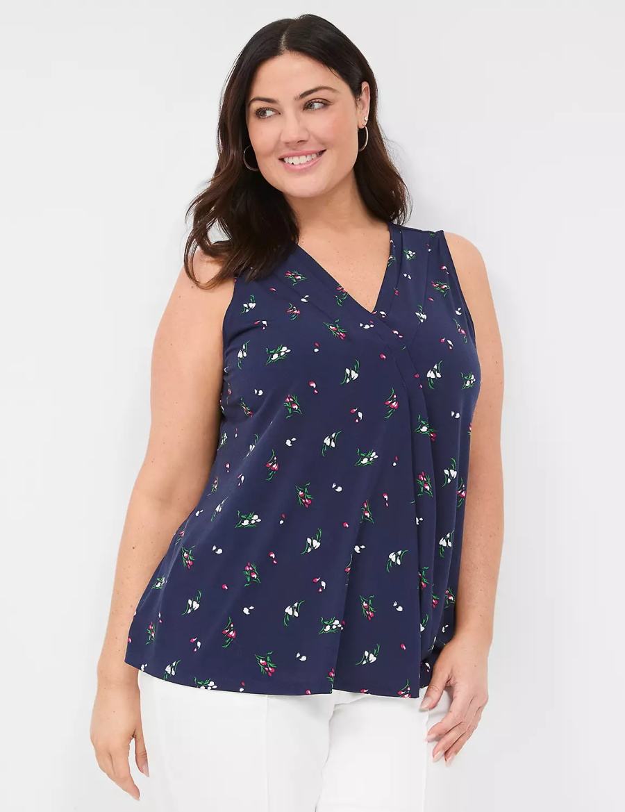 Lane Bryant Sleeveless Pleat-Front Top Women Tank Top Navy Multicolor | UPG6710UK