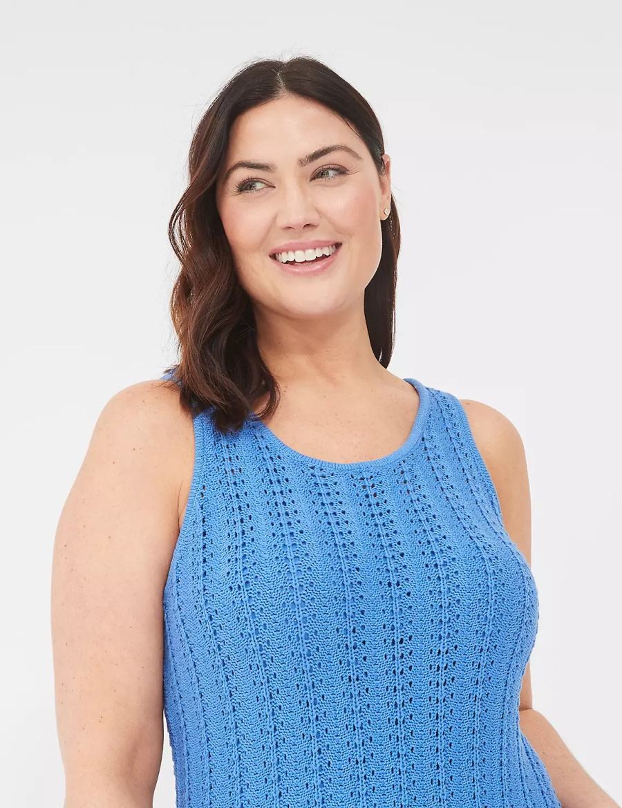 Lane Bryant Sleeveless Scoop-Neck Midi Sweater Women Knitted Dress Blue | NKN4461RZ