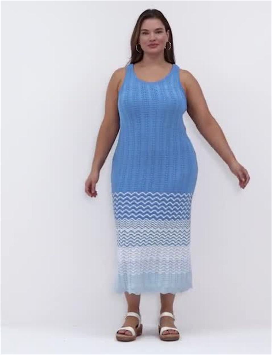 Lane Bryant Sleeveless Scoop-Neck Midi Sweater Women Knitted Dress Blue | NKN4461RZ