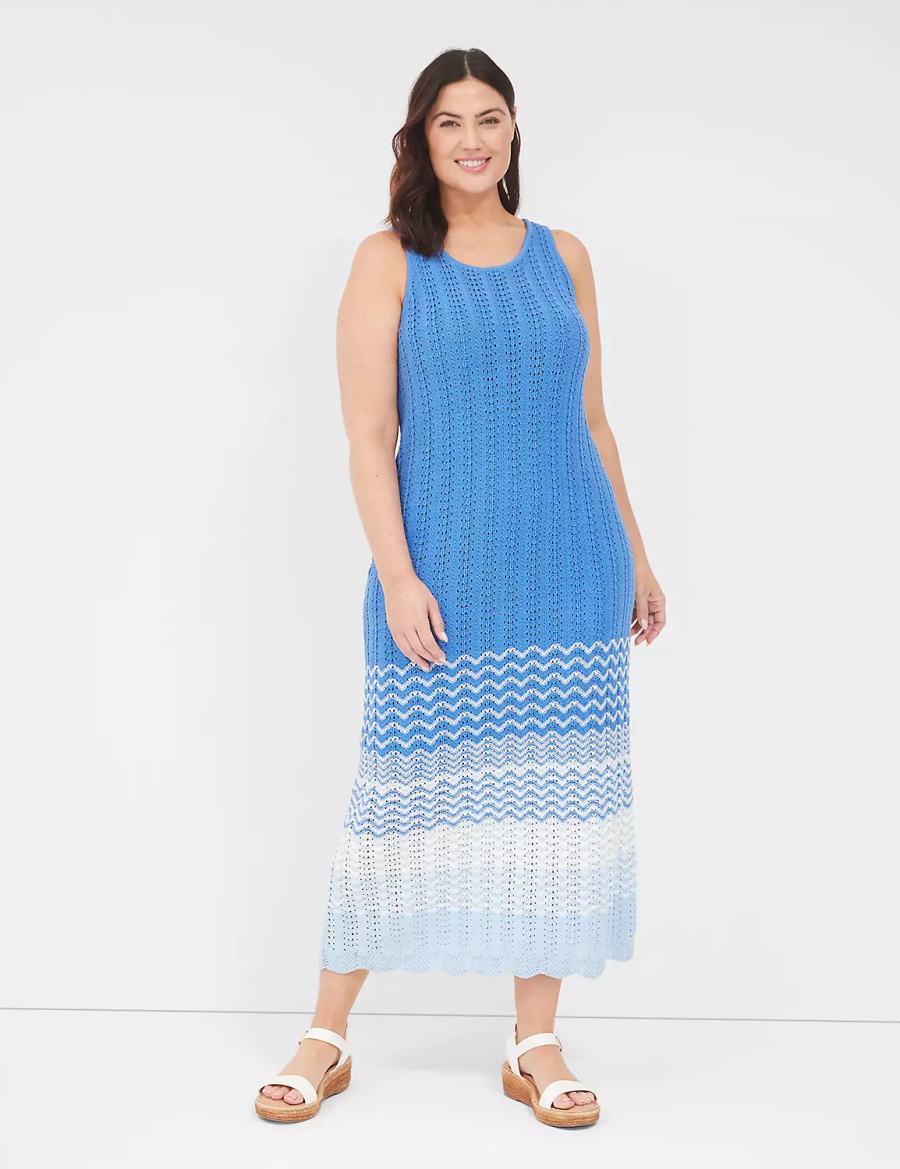 Lane Bryant Sleeveless Scoop-Neck Midi Sweater Women Knitted Dress Blue | NKN4461RZ