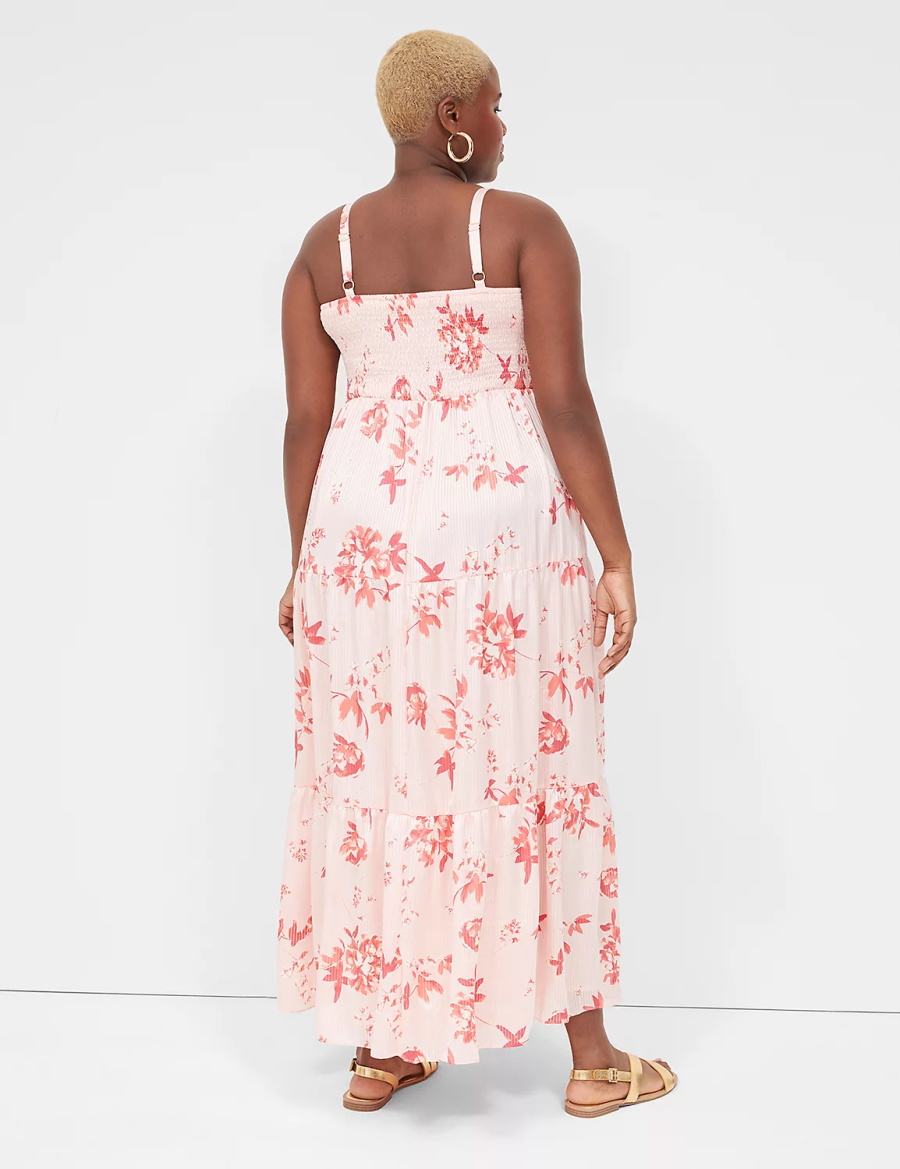 Lane Bryant Sleeveless Tiered Women Maxi Dress White Pink | IXR7173PC