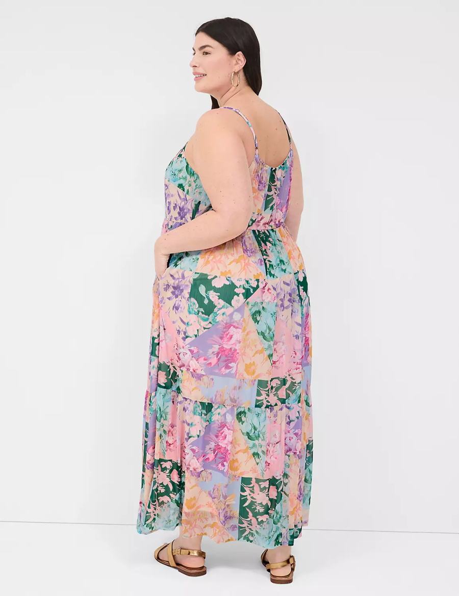 Lane Bryant Sleeveless V-Neck Tiered Women Maxi Dress Multicolor | ASJ9886QZ