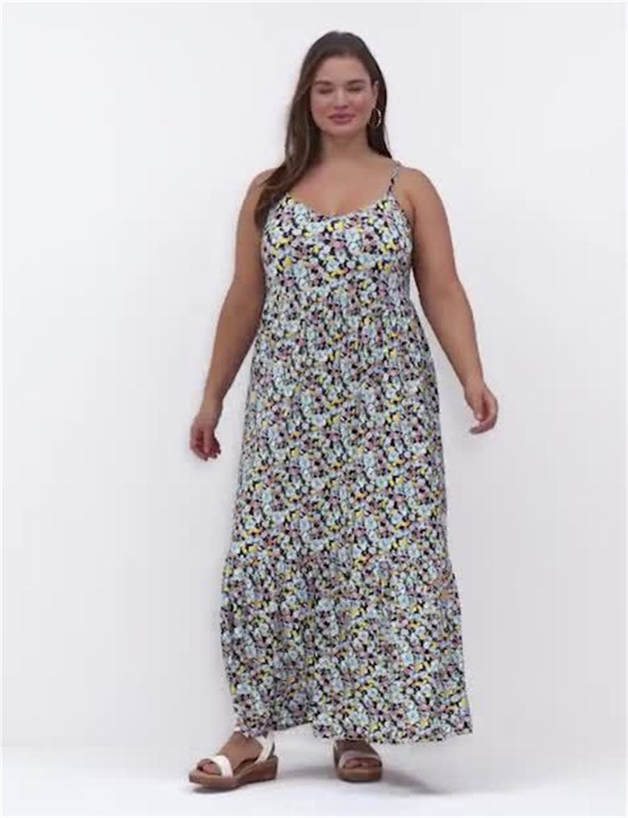 Lane Bryant Sleeveless V-Neck Tiered Women Casual Dress Blue Multicolor | VCD488HG