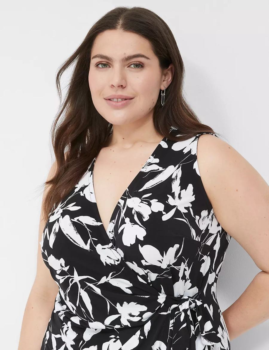 Lane Bryant Sleeveless Wrap Tie Jersey Women Midi Dress Black | RQC329NH