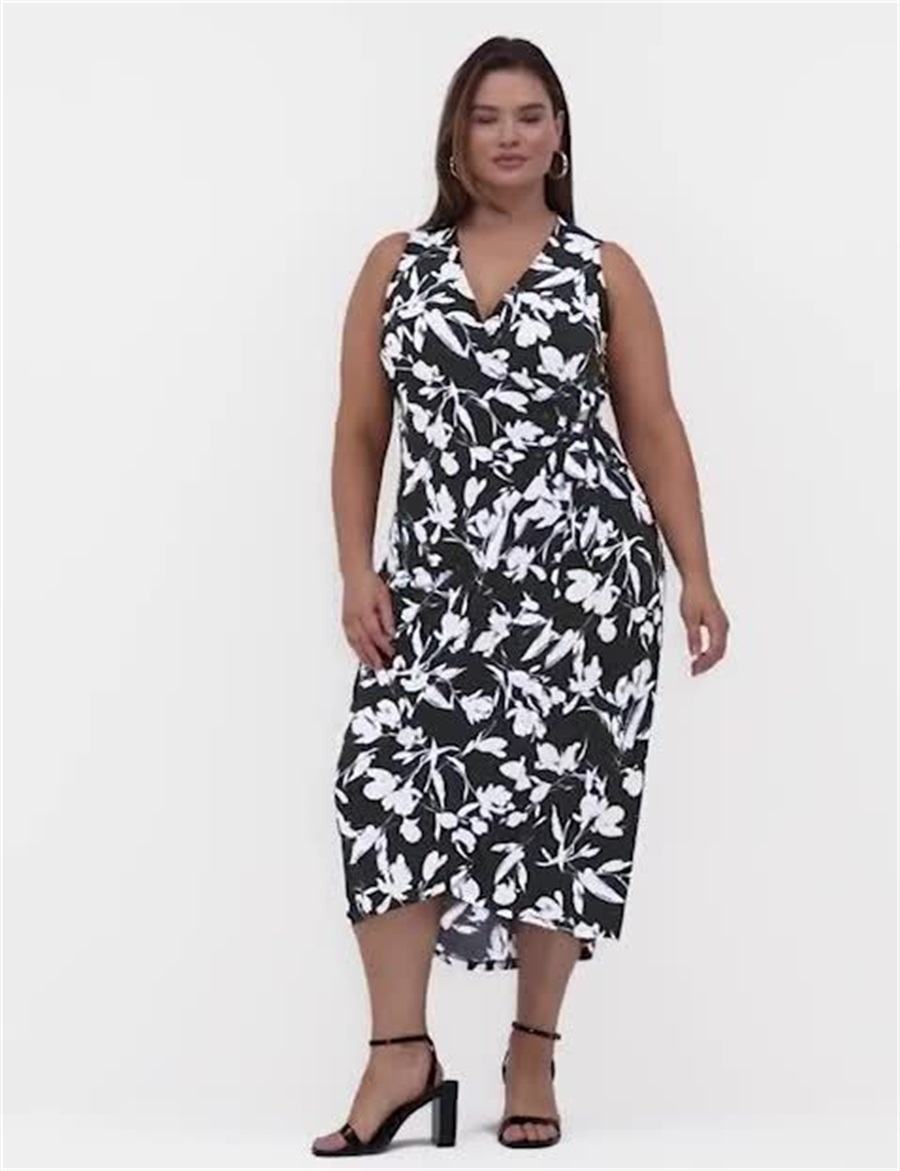 Lane Bryant Sleeveless Wrap Tie Jersey Women Midi Dress Black | RQC329NH