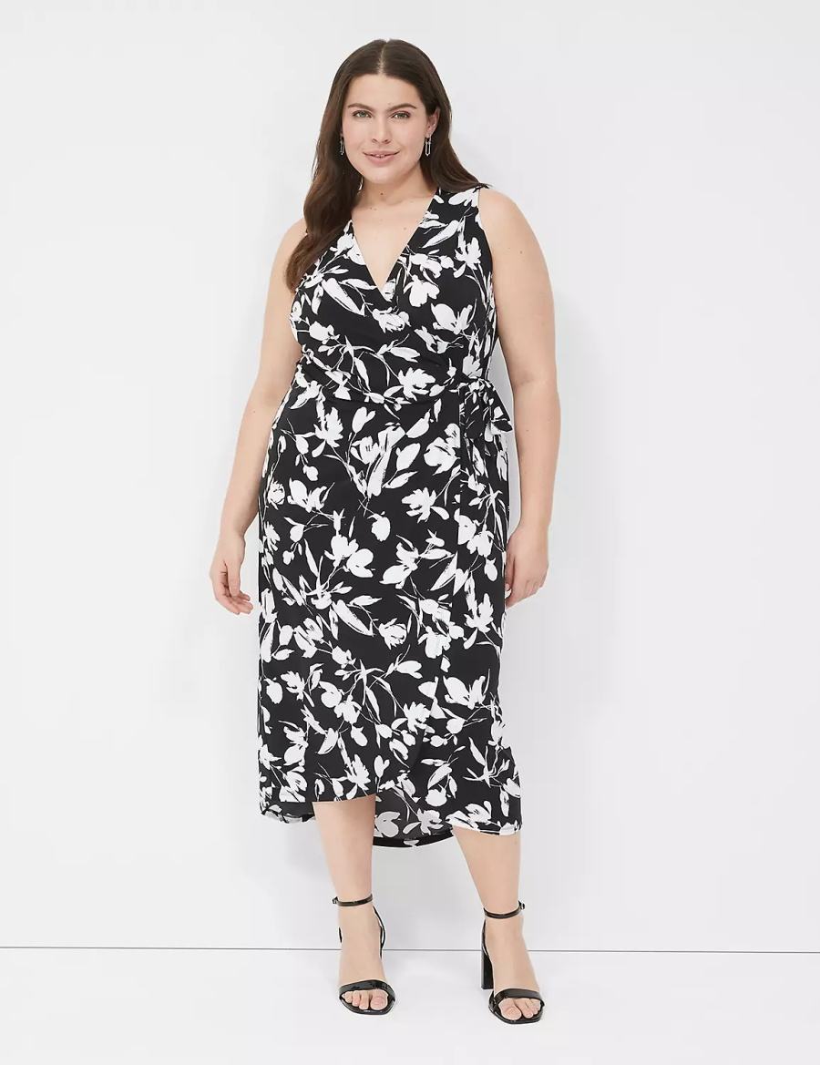 Lane Bryant Sleeveless Wrap Tie Jersey Women Midi Dress Black | RQC329NH