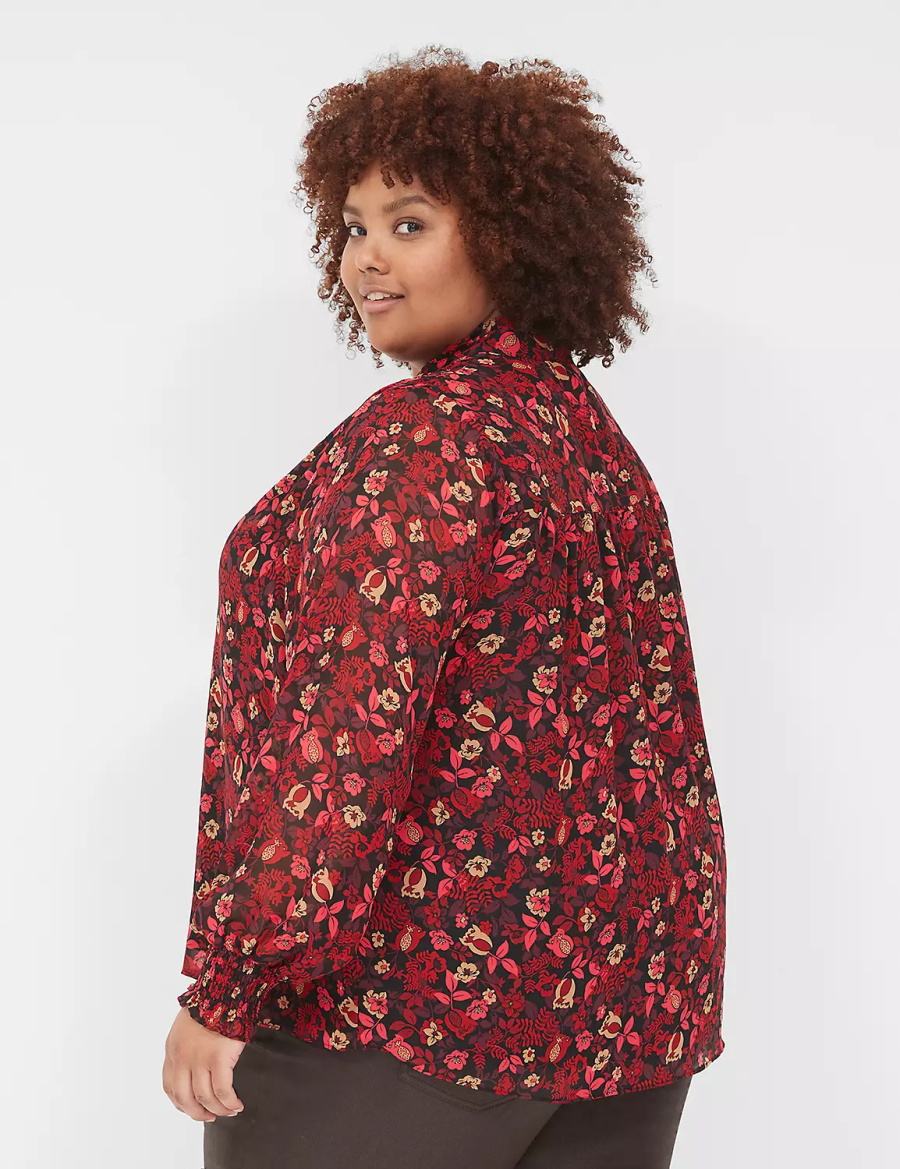 Lane Bryant Smocked-Shoulder Popover Women Blouse Red | KHL16100LY