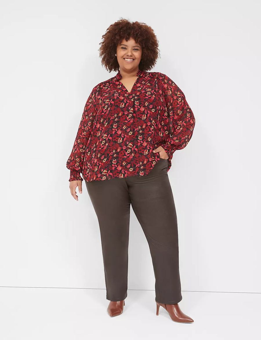 Lane Bryant Smocked-Shoulder Popover Women Blouse Red | KHL16100LY