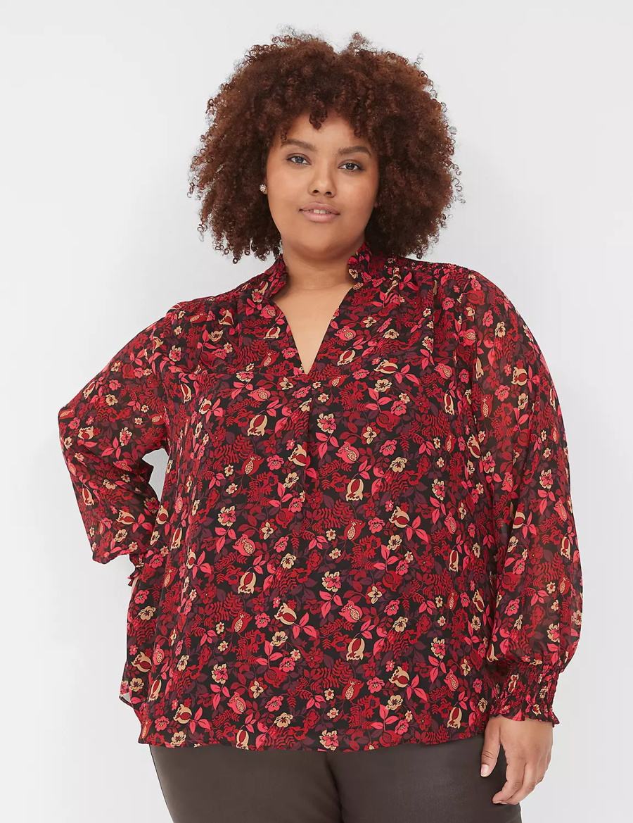 Lane Bryant Smocked-Shoulder Popover Women Blouse Red | KHL16100LY