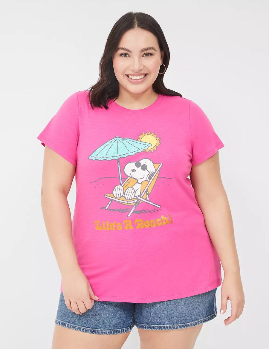 Lane Bryant Snoopy Surf Glitter Graphic Tee Women T Shirts Pink | TSK4777GJ