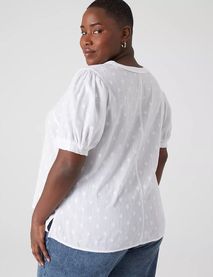 Lane Bryant Split-Neck Jacquard Popover Women Blouse White | RER712PS