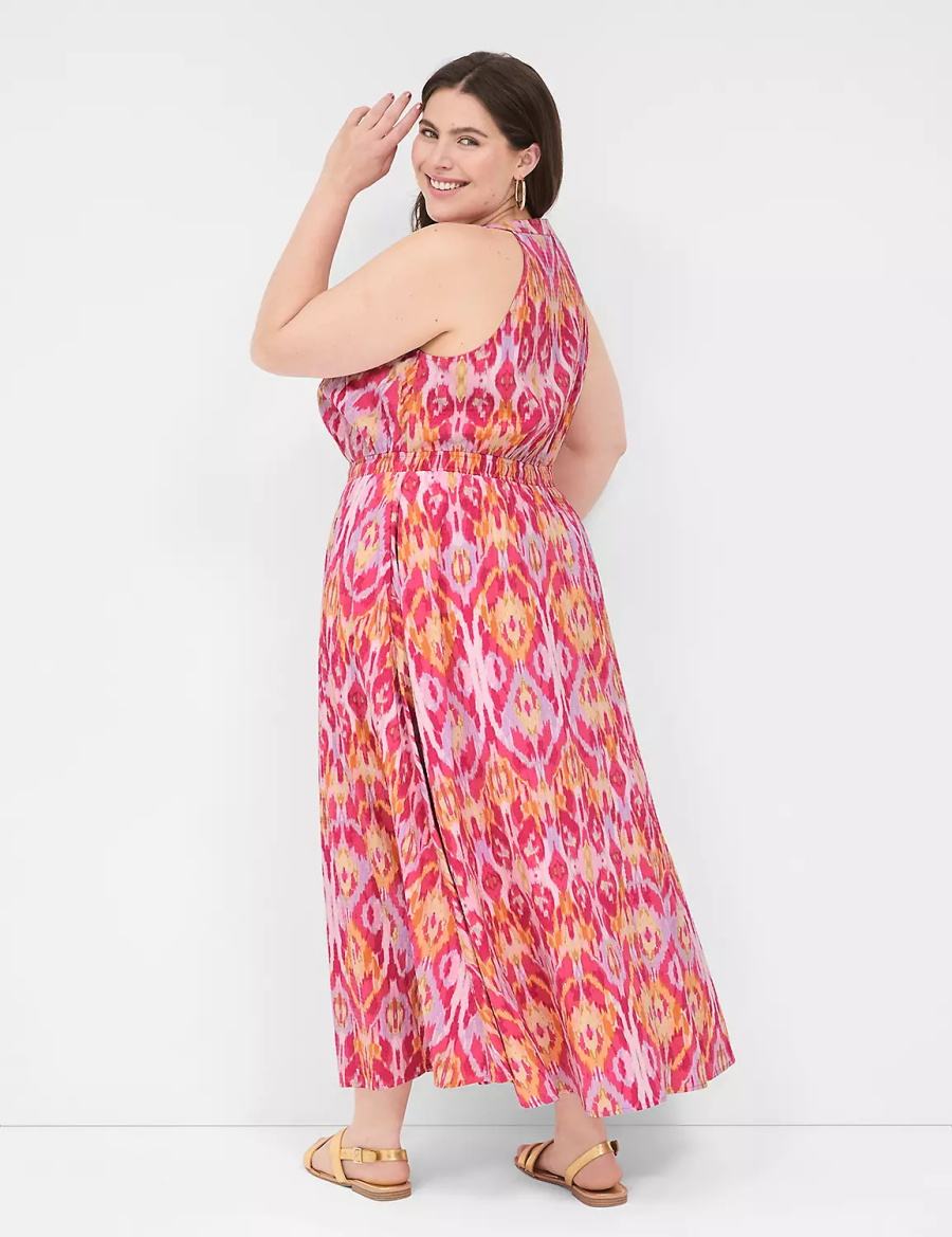 Lane Bryant Split-Neck Tie-Waist Women Maxi Dress Pink | WRK368FV