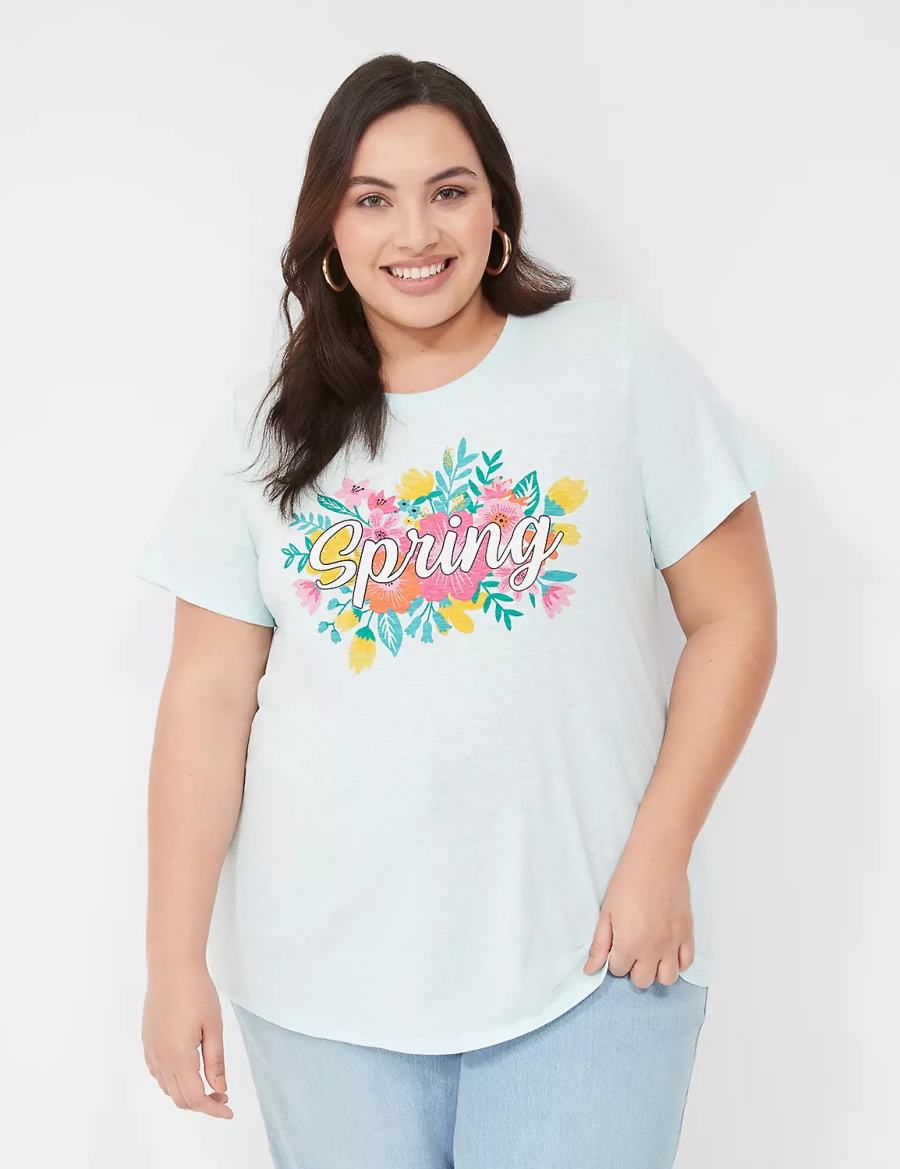 Lane Bryant Spring Graphic Tee Women T Shirts Blue | ZPJ9728GG