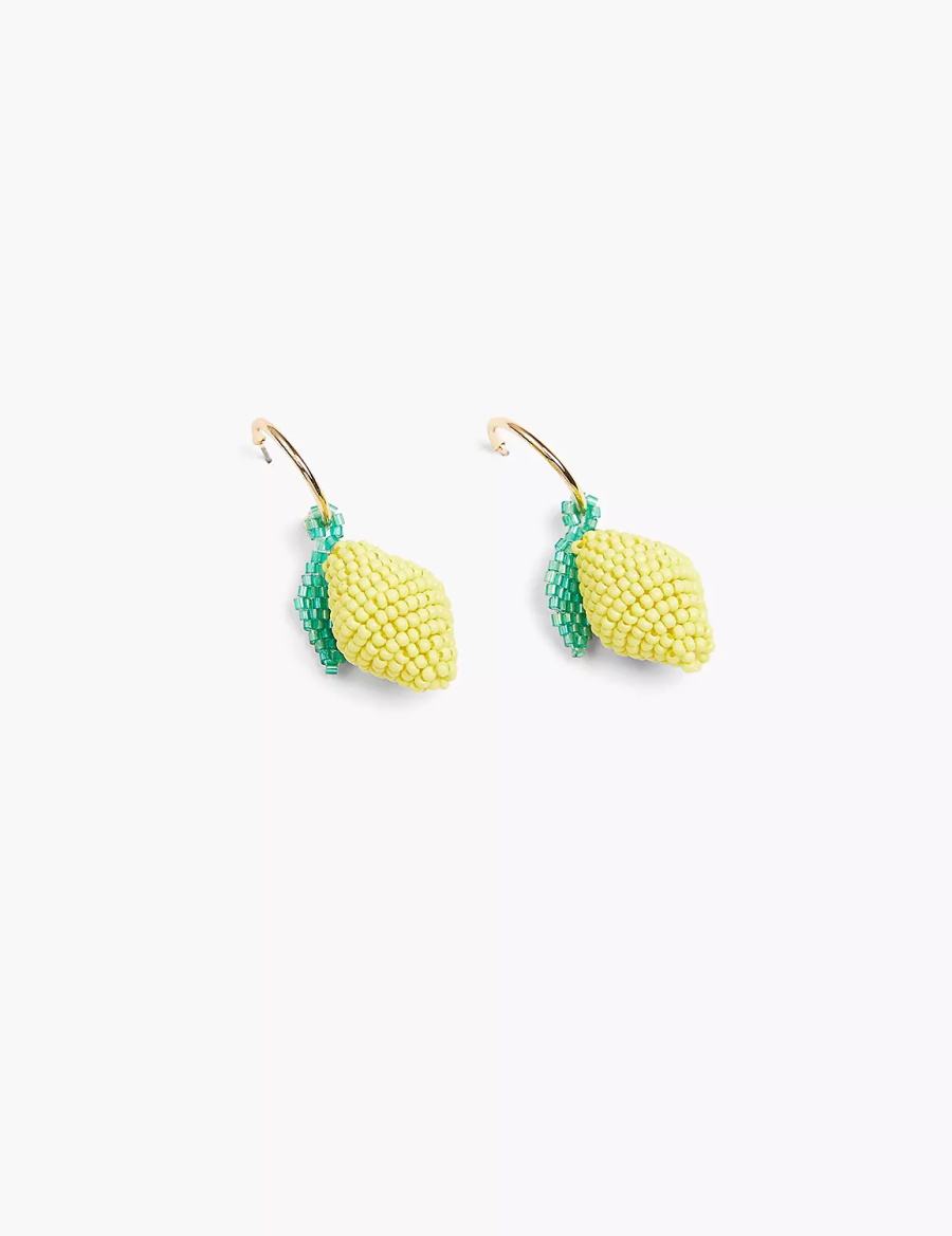 Lane Bryant Spring Whimsy Beaded Lemon Women Hoop Earrings Gold | DNR649UM