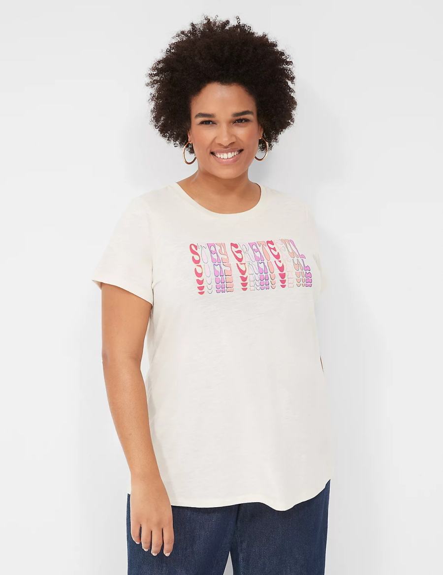 Lane Bryant Stay Grateful Graphic Tee Women T Shirts White | IXZ55100TQ