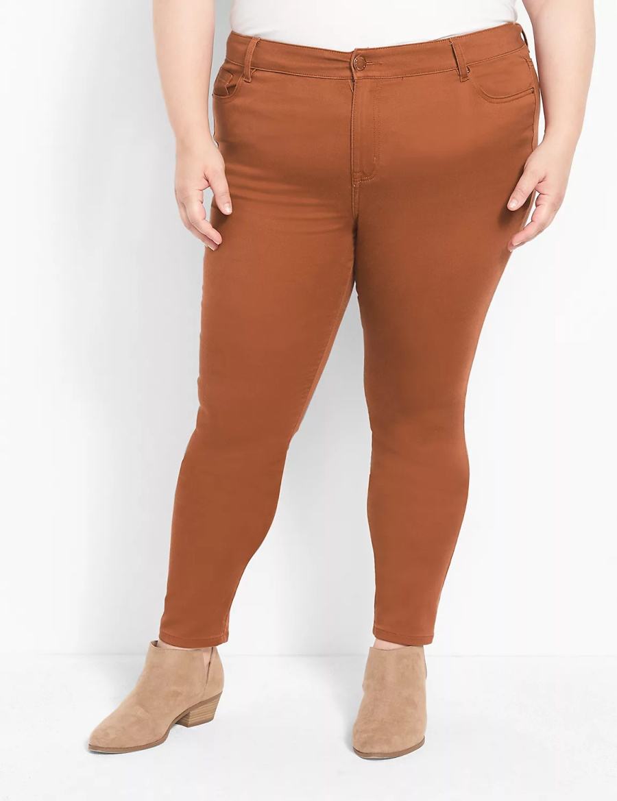 Lane Bryant Straight Fit 5-Pocket Sateen Skinny Women Pants Brown | BEV9641KC