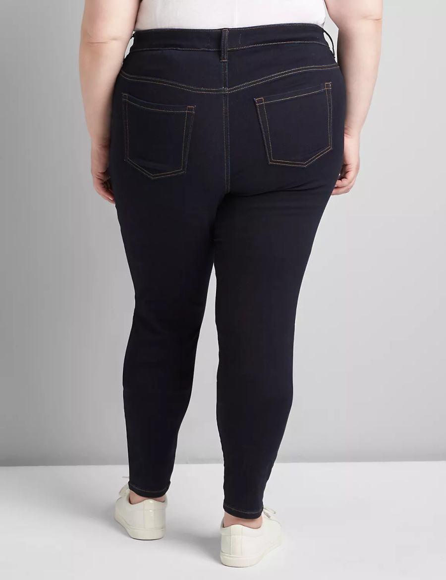 Lane Bryant Straight Fit High-Rise Sateen Skinny Women Jeans Dark Blue | AYX798HI