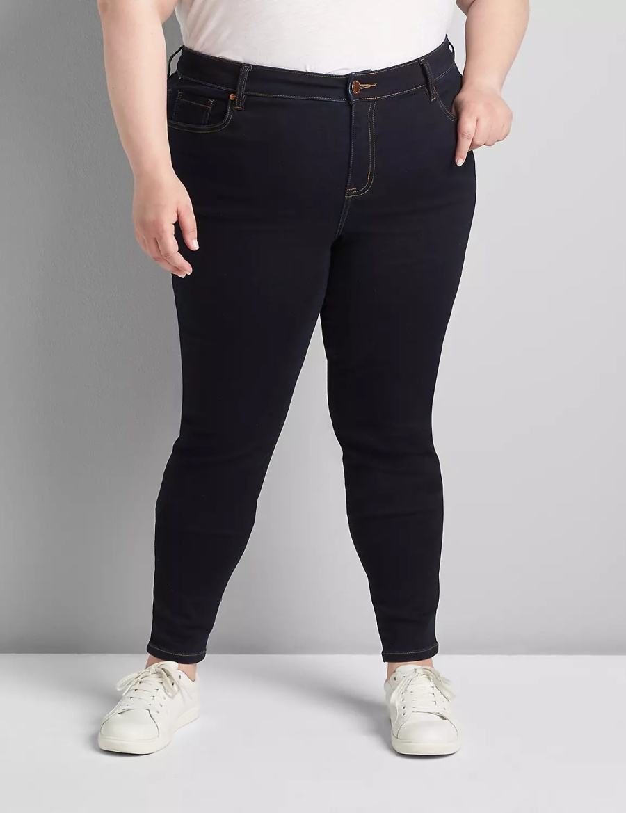 Lane Bryant Straight Fit High-Rise Sateen Skinny Women Jeans Dark Blue | AYX798HI