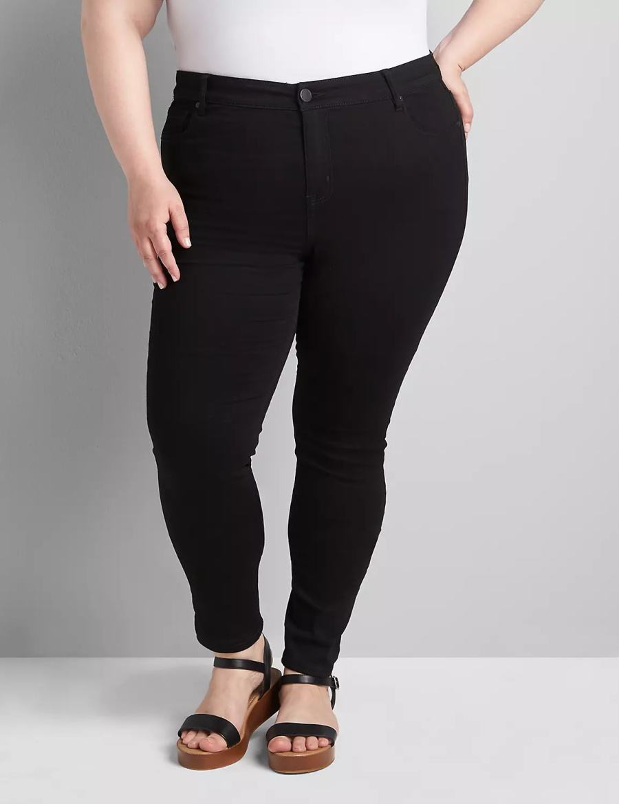 Lane Bryant Straight Fit High-Rise Sateen Skinny Women Jeans Black | GNB5067UU