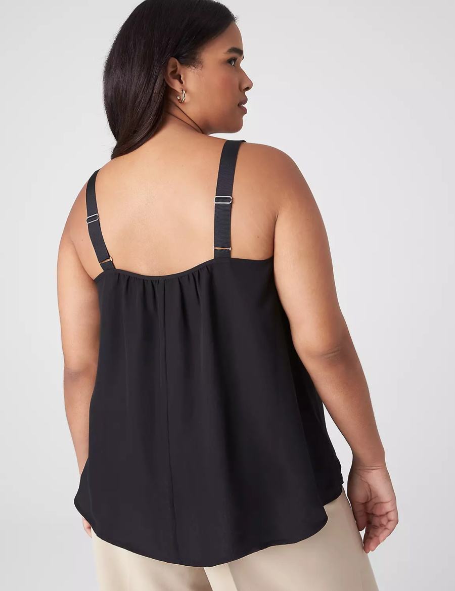 Lane Bryant Straight Hem Cami With Grosgrain Ribbon Straps Women Tank Top Black | EUG337GU