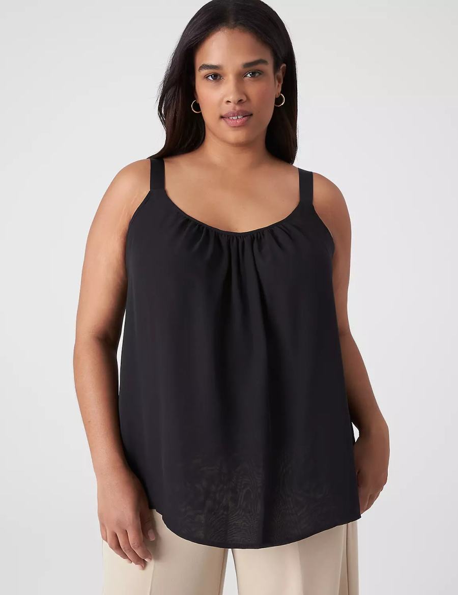 Lane Bryant Straight Hem Cami With Grosgrain Ribbon Straps Women Tank Top Black | EUG337GU