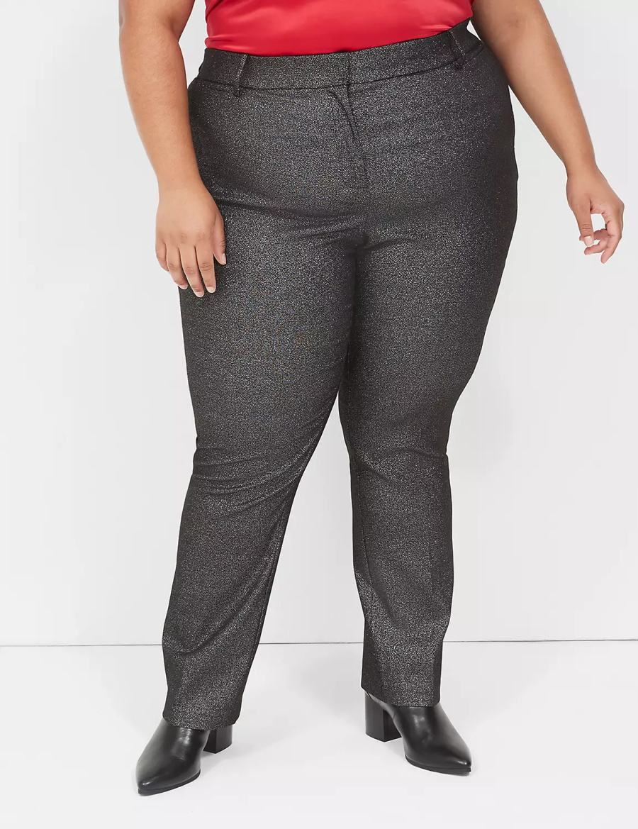 Lane Bryant Straight Leg 4-Season Shimmer Women Pants Black Silver | GPE701QI