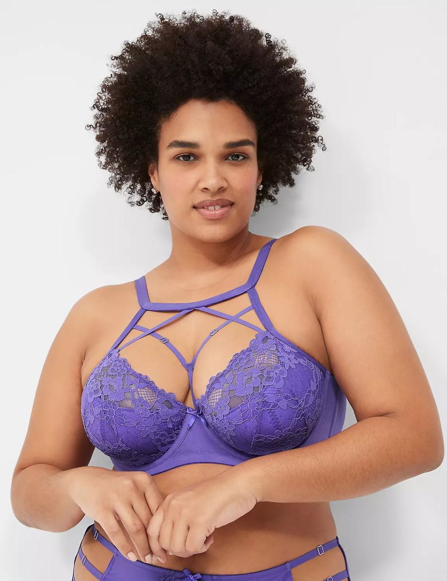 Lane Bryant Strappy High-Neck French Women Balconette Bra Purple | CQP6784AD