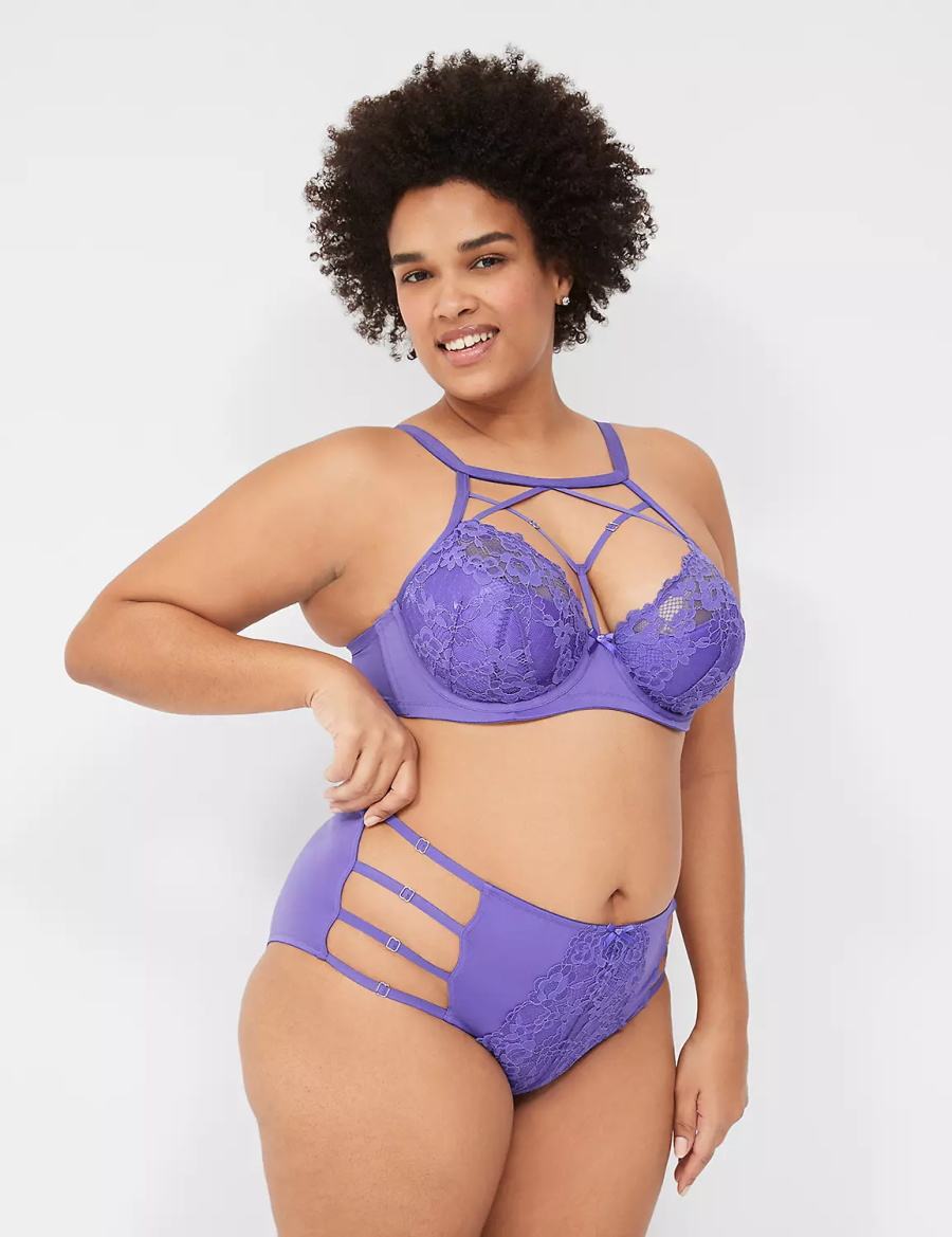 Lane Bryant Strappy High-Neck French Women Balconette Bra Purple | CQP6784AD