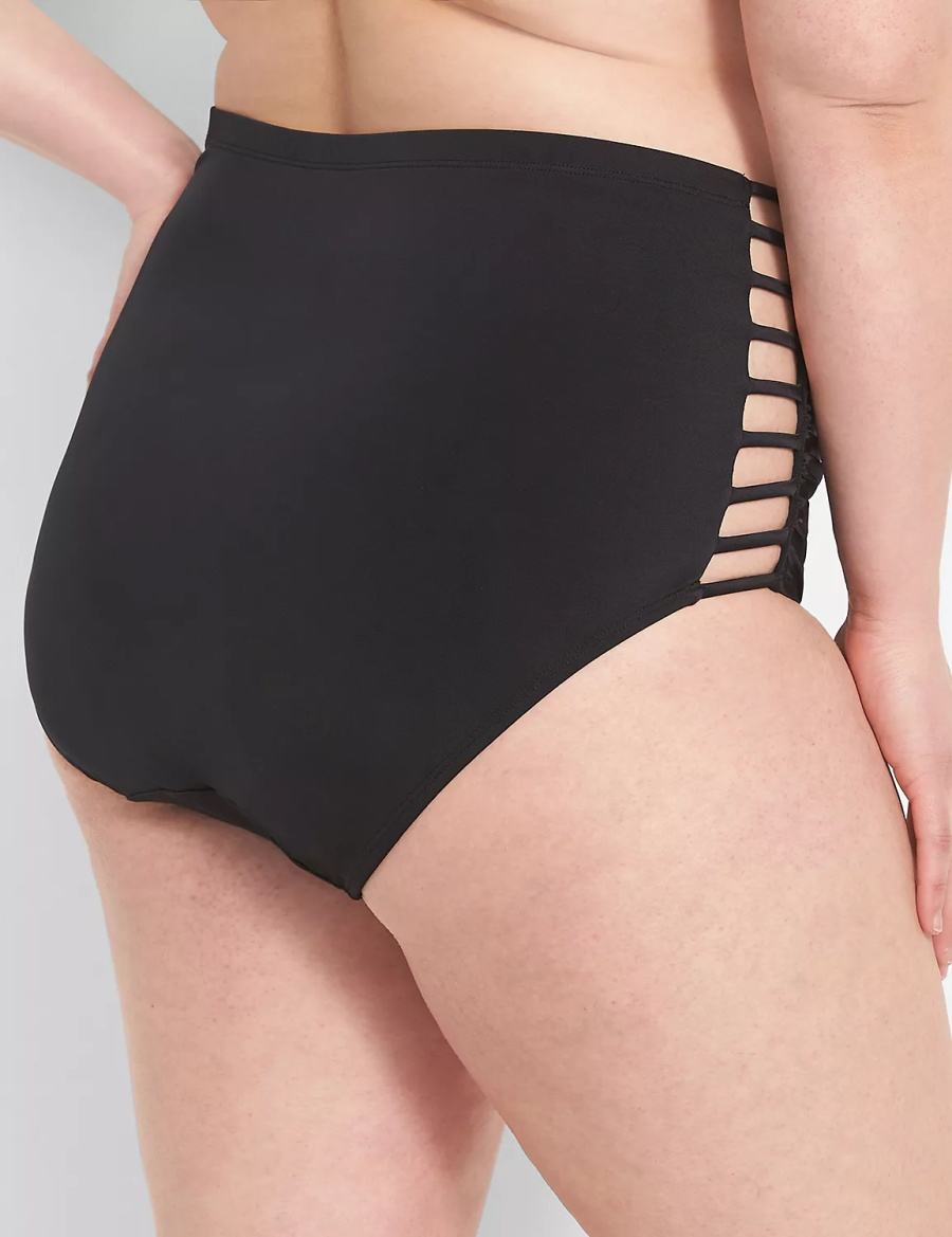 Lane Bryant Strappy Ruched-Side High-Waist Swim Women Briefs Black | XJG7432LO