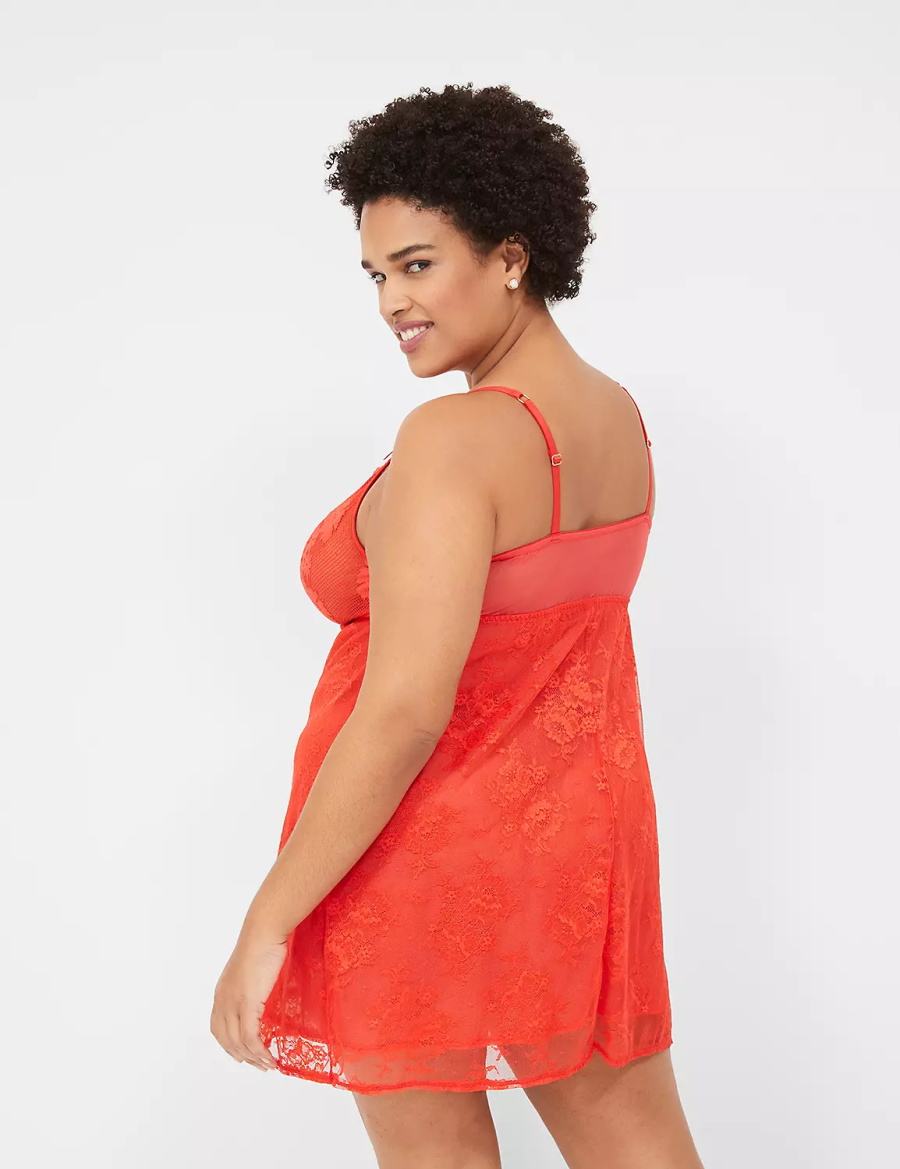 Lane Bryant Stretch Lace Slip Women Dress Deep Red | YZY794GL