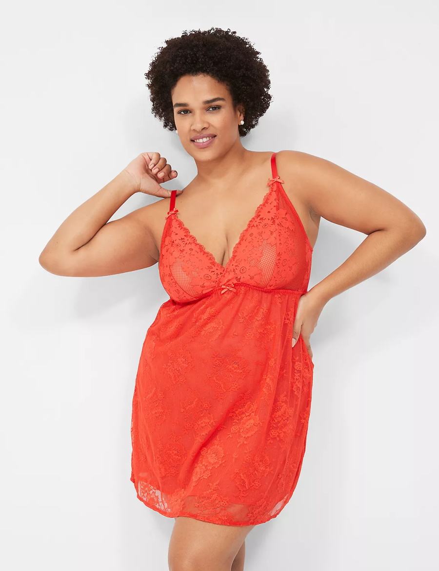 Lane Bryant Stretch Lace Slip Women Dress Deep Red | YZY794GL