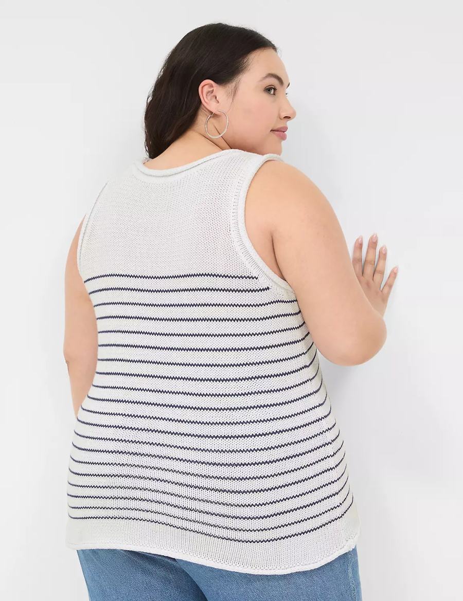 Lane Bryant Striped Women Tank Top White | HAE2765SZ