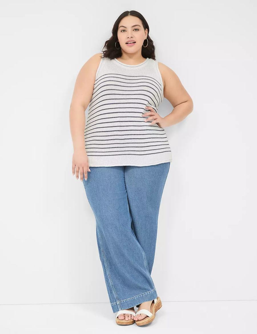 Lane Bryant Striped Women Tank Top White | HAE2765SZ