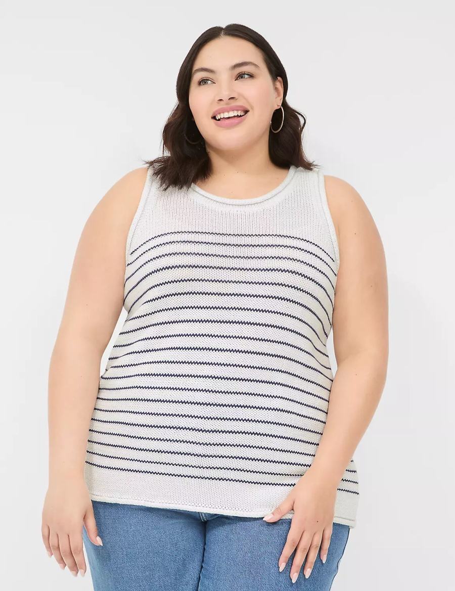 Lane Bryant Striped Women Tank Top White | HAE2765SZ