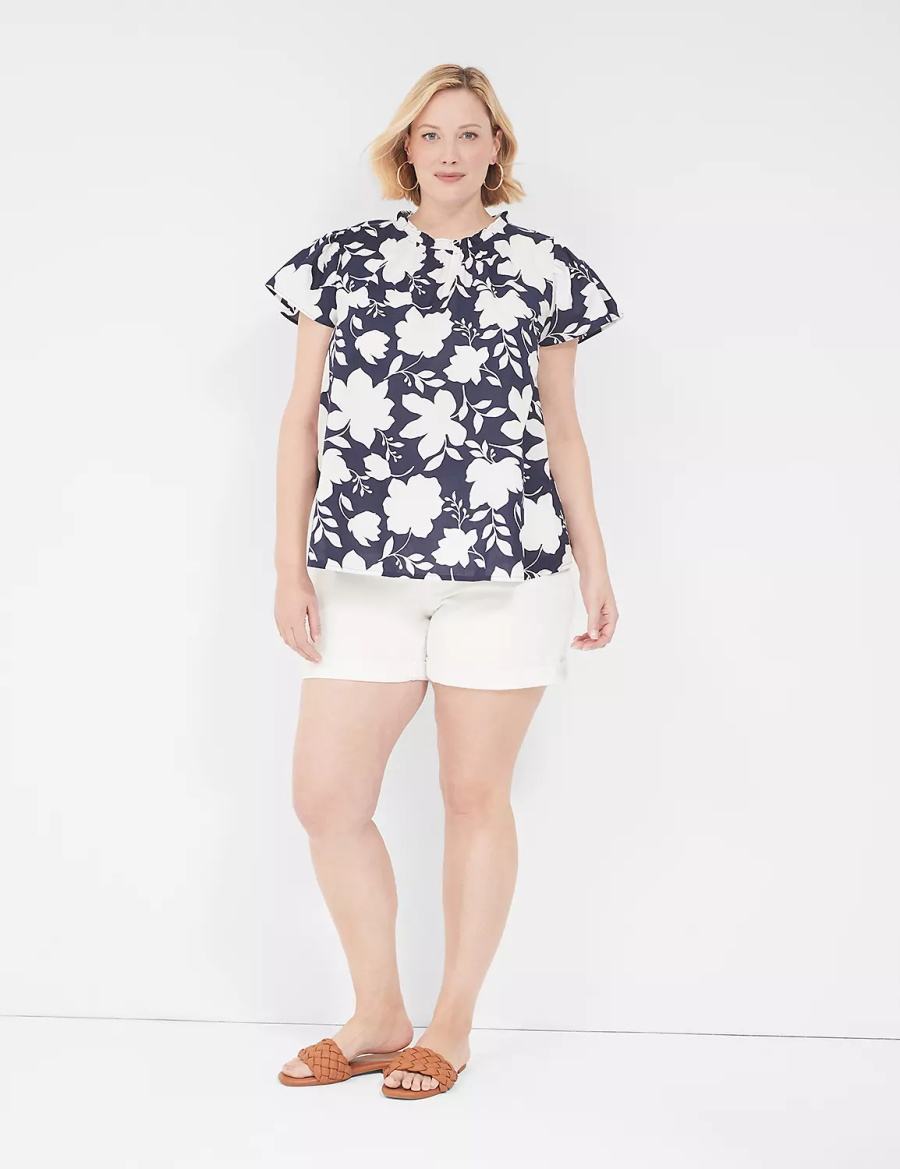 Lane Bryant Subtle Swing Cap-Sleeve Woven & Knit Top Women T Shirts Navy White | VZI1063VI